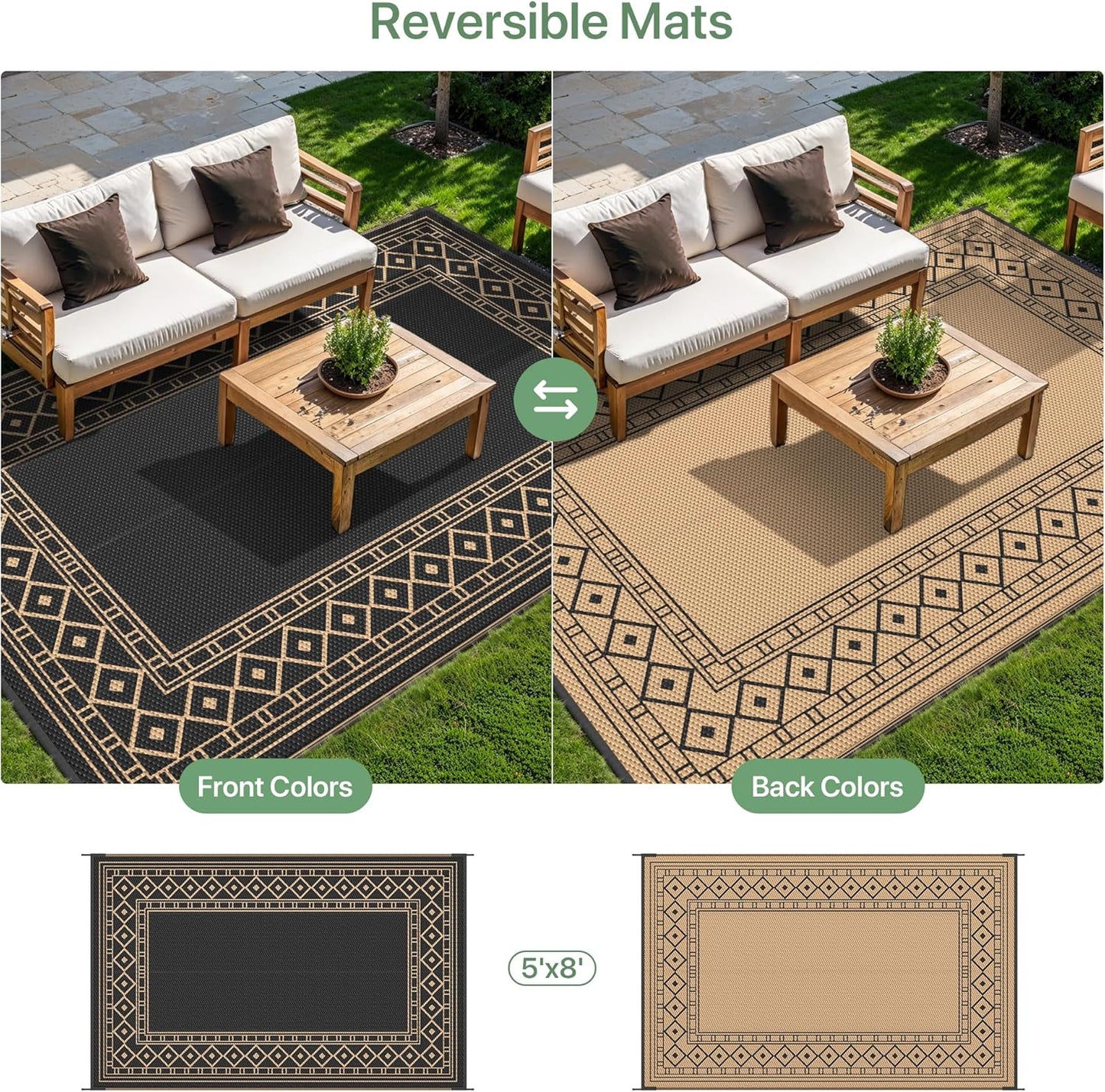 GENIMO Bohemian Style Waterproof Outdoor Rug Beige