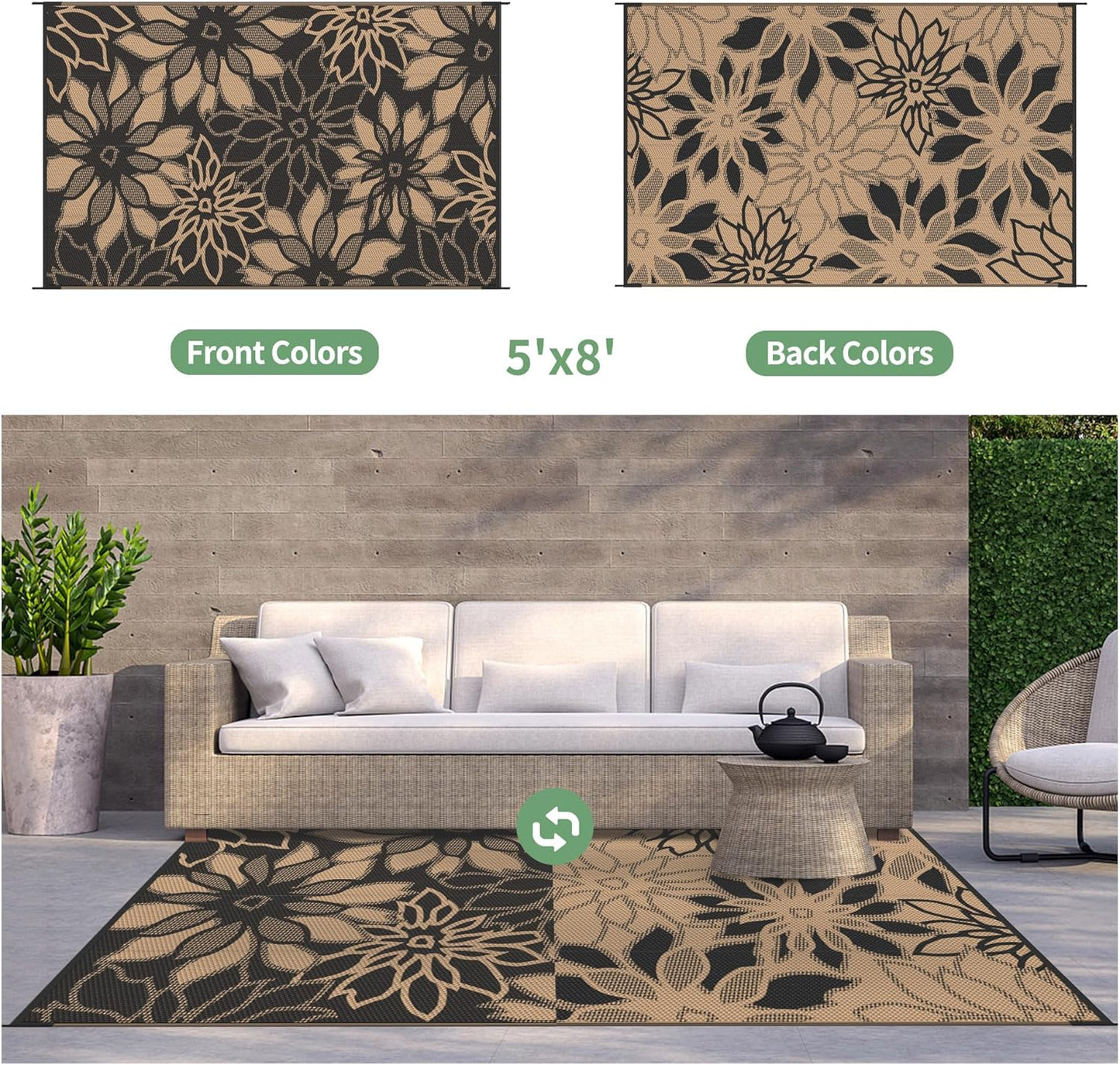 GENIMO Daisy Pattern Reversible Waterproof Outdoor Rug