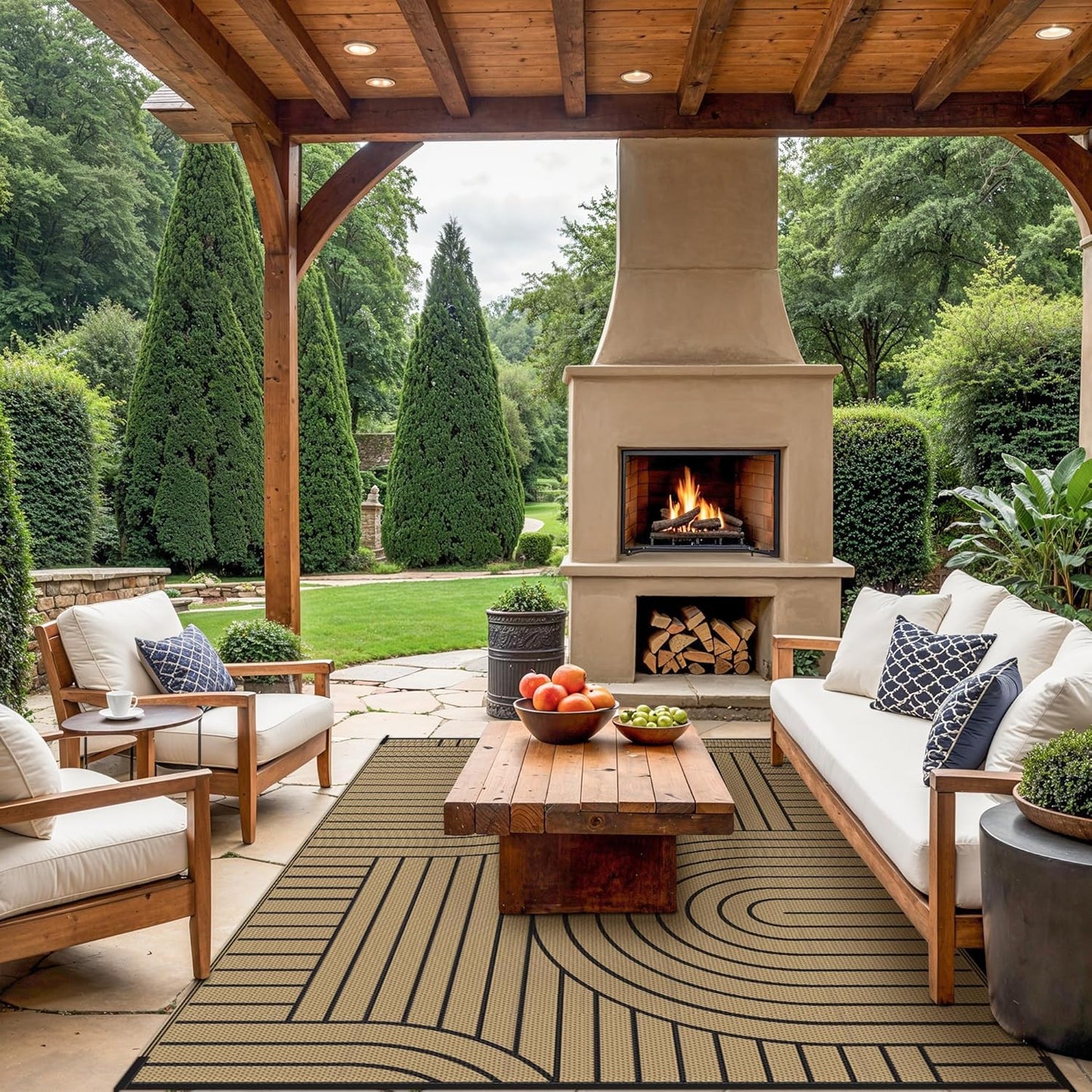 GENIMO Oval Stripe Double Sided Waterproof Outdoor Rug