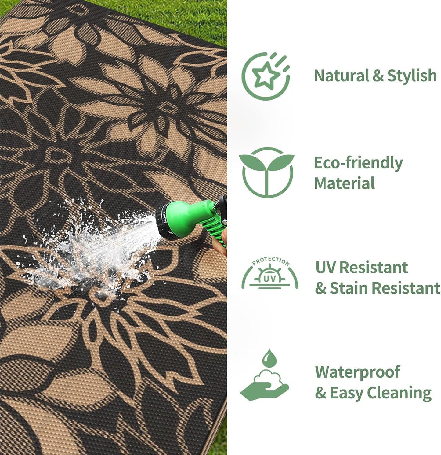 GENIMO Daisy Pattern Reversible Waterproof Outdoor Rug