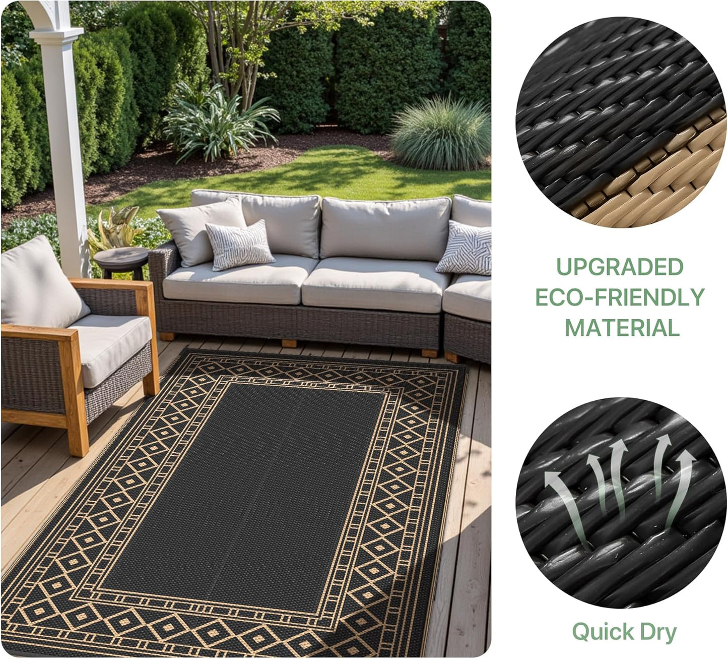 GENIMO Bohemian Style Waterproof Outdoor Rug Beige