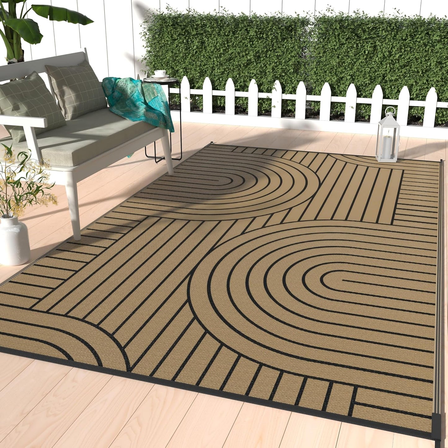 GENIMO Oval Stripe Double Sided Waterproof Outdoor Rug