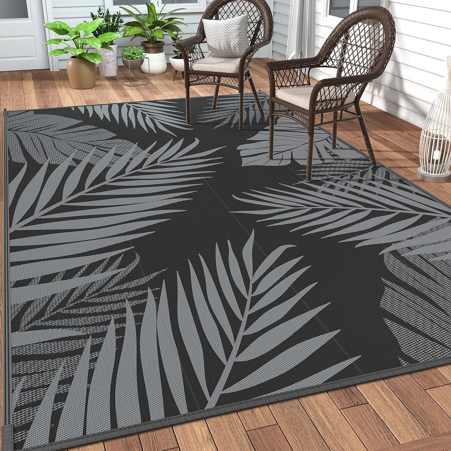GENIMO Outdoor Rug Waterproof for Patios Clearance Black