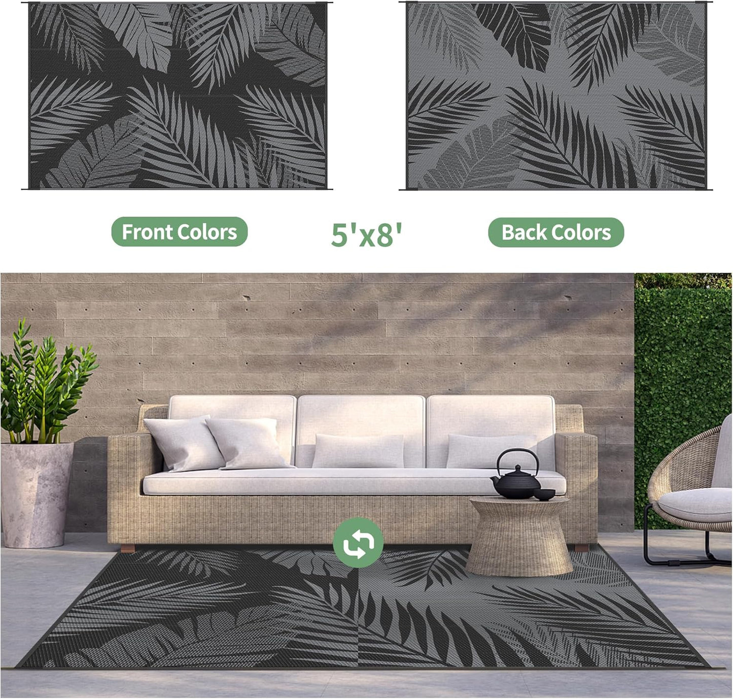 GENIMO Outdoor Rug Waterproof for Patios Clearance Black