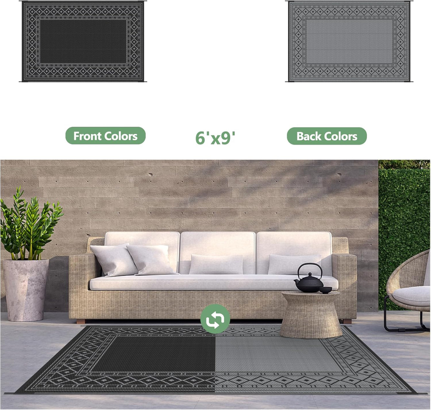 GENIMO Bohemian Style Waterproof Outdoor Rug Beige