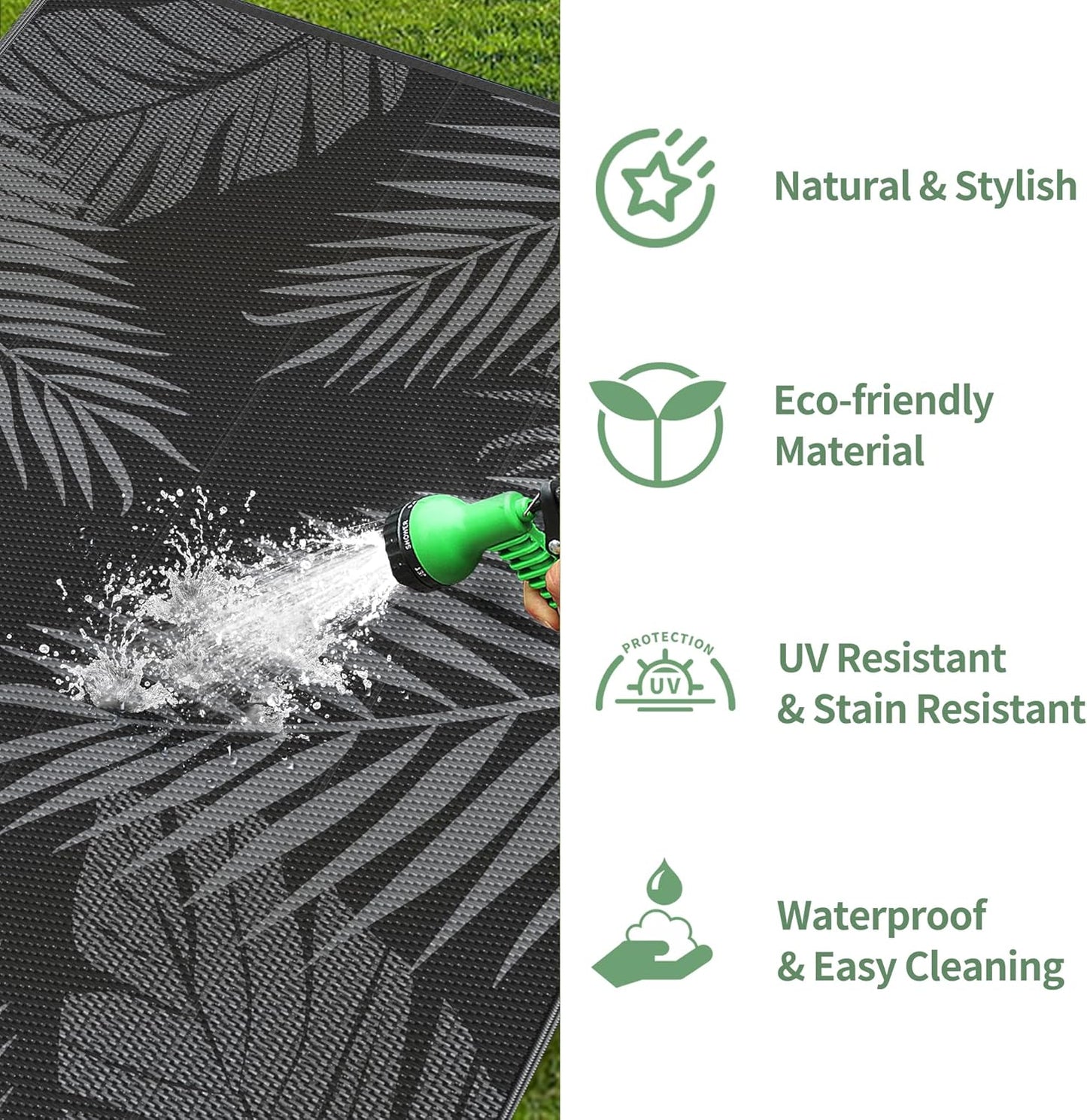 GENIMO Outdoor Rug Waterproof for Patios Clearance Black