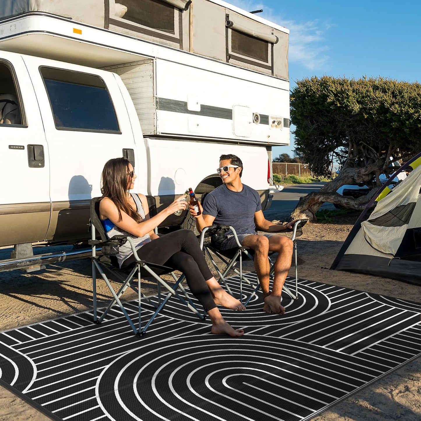 GENIMO Oval Stripe Double Sided Waterproof Outdoor Rug