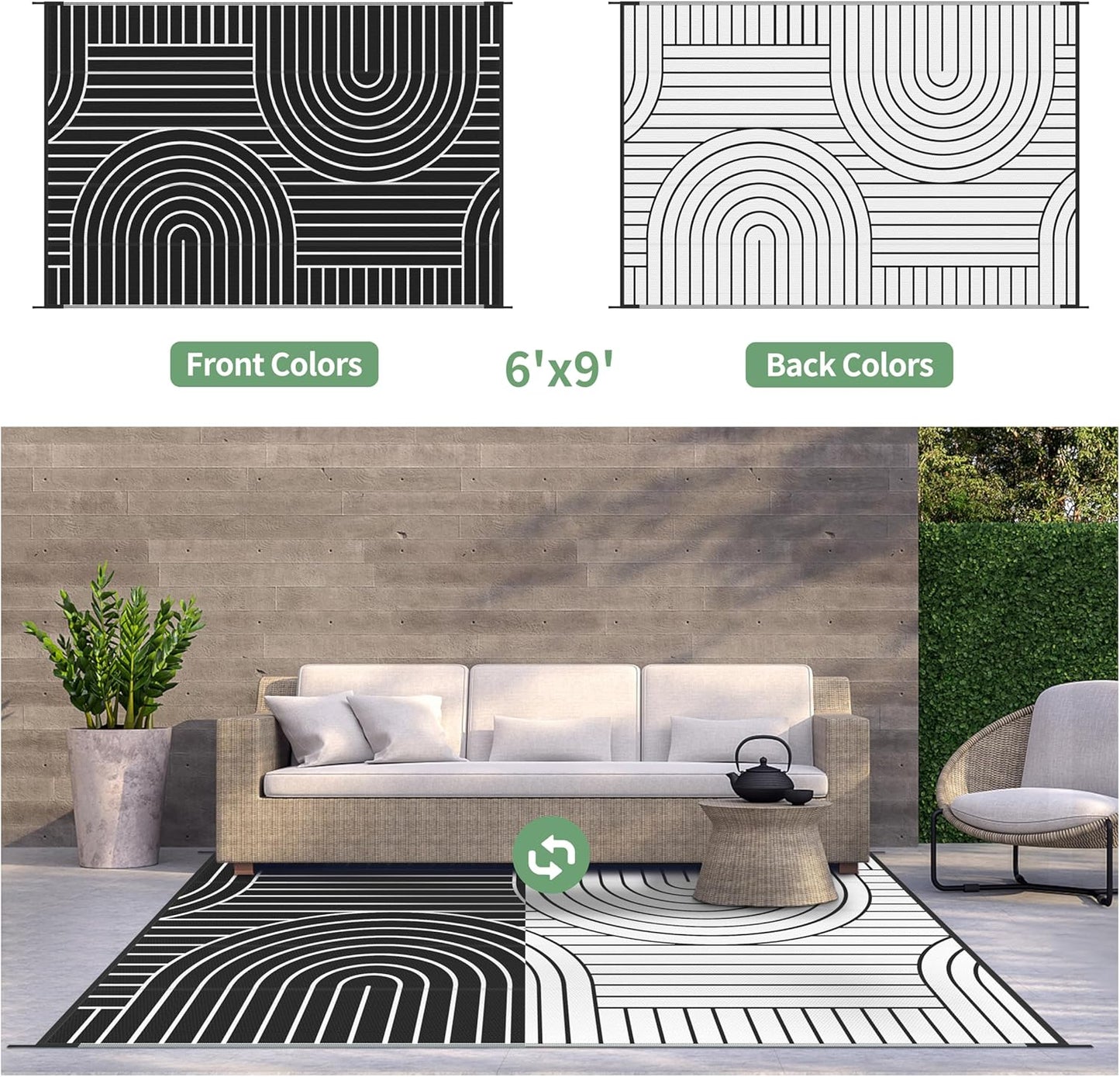 GENIMO Oval Stripe Double Sided Waterproof Outdoor Rug