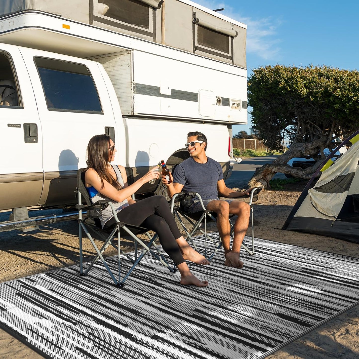 GENIMO Irregular Short Stripe Printed Waterproof Outdoor Rug