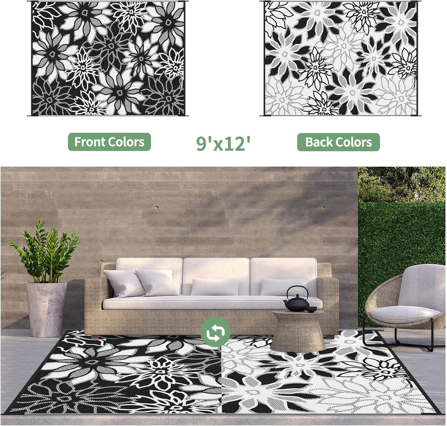 GENIMO Daisy Pattern Reversible Waterproof Outdoor Rug