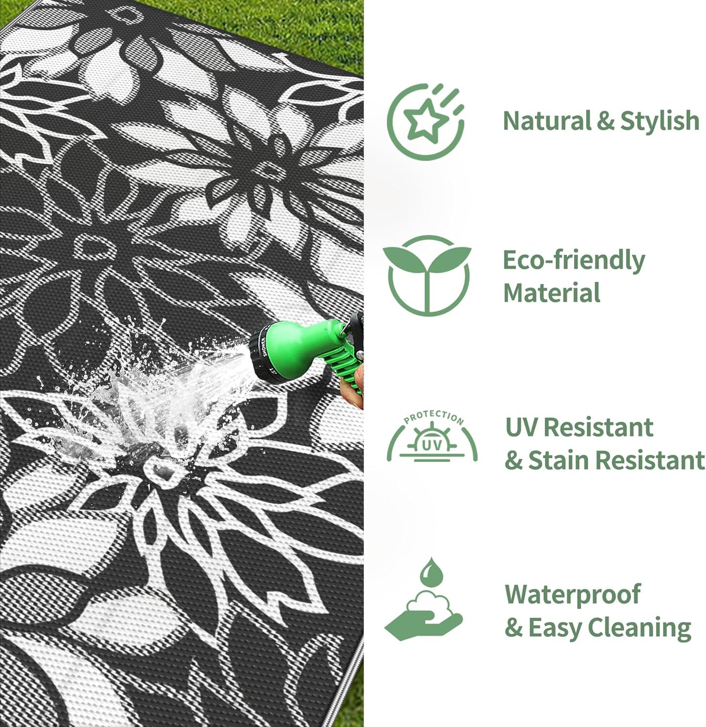 GENIMO Daisy Pattern Reversible Waterproof Outdoor Rug