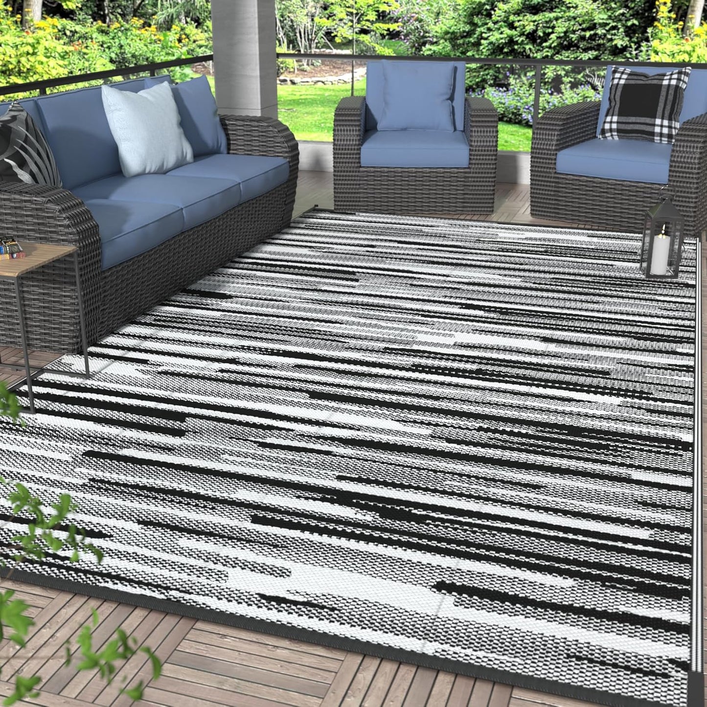 GENIMO Irregular Short Stripe Printed Waterproof Outdoor Rug