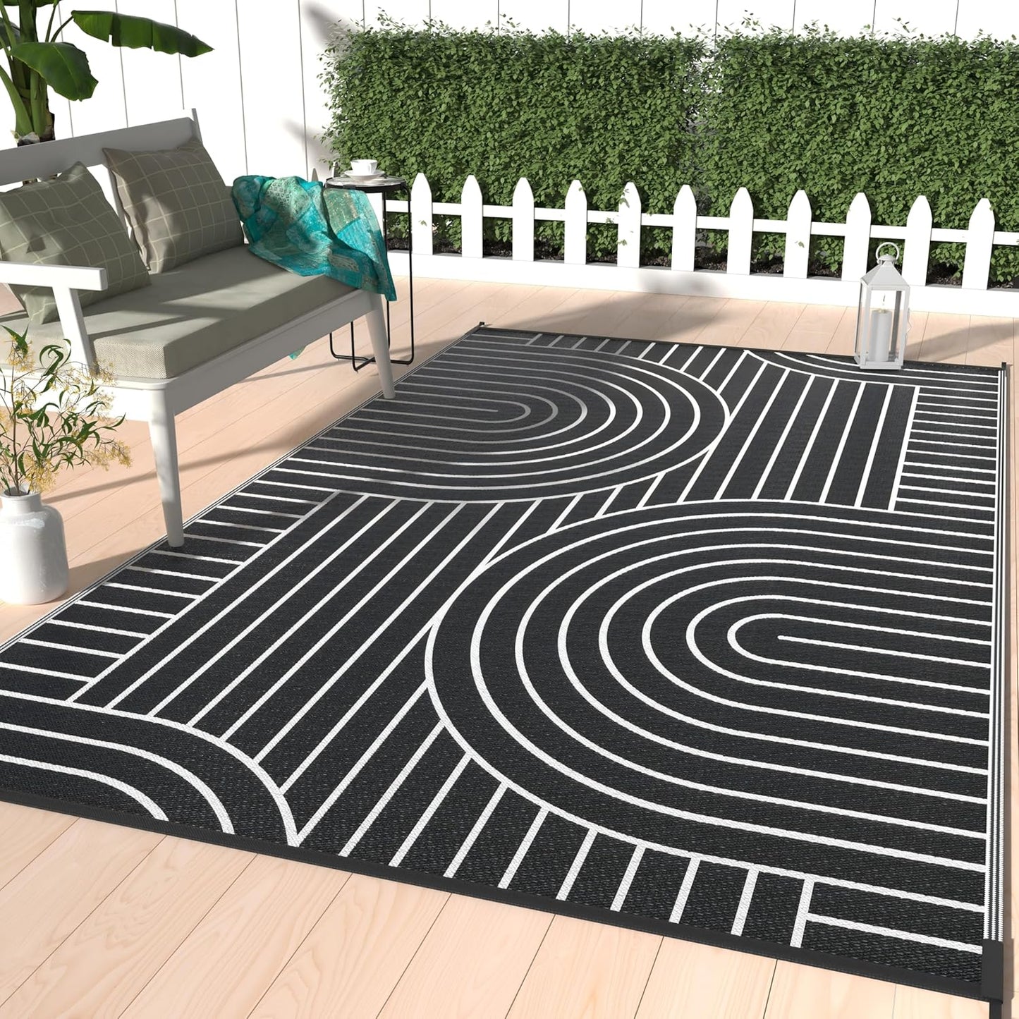 GENIMO Oval Stripe Double Sided Waterproof Outdoor Rug