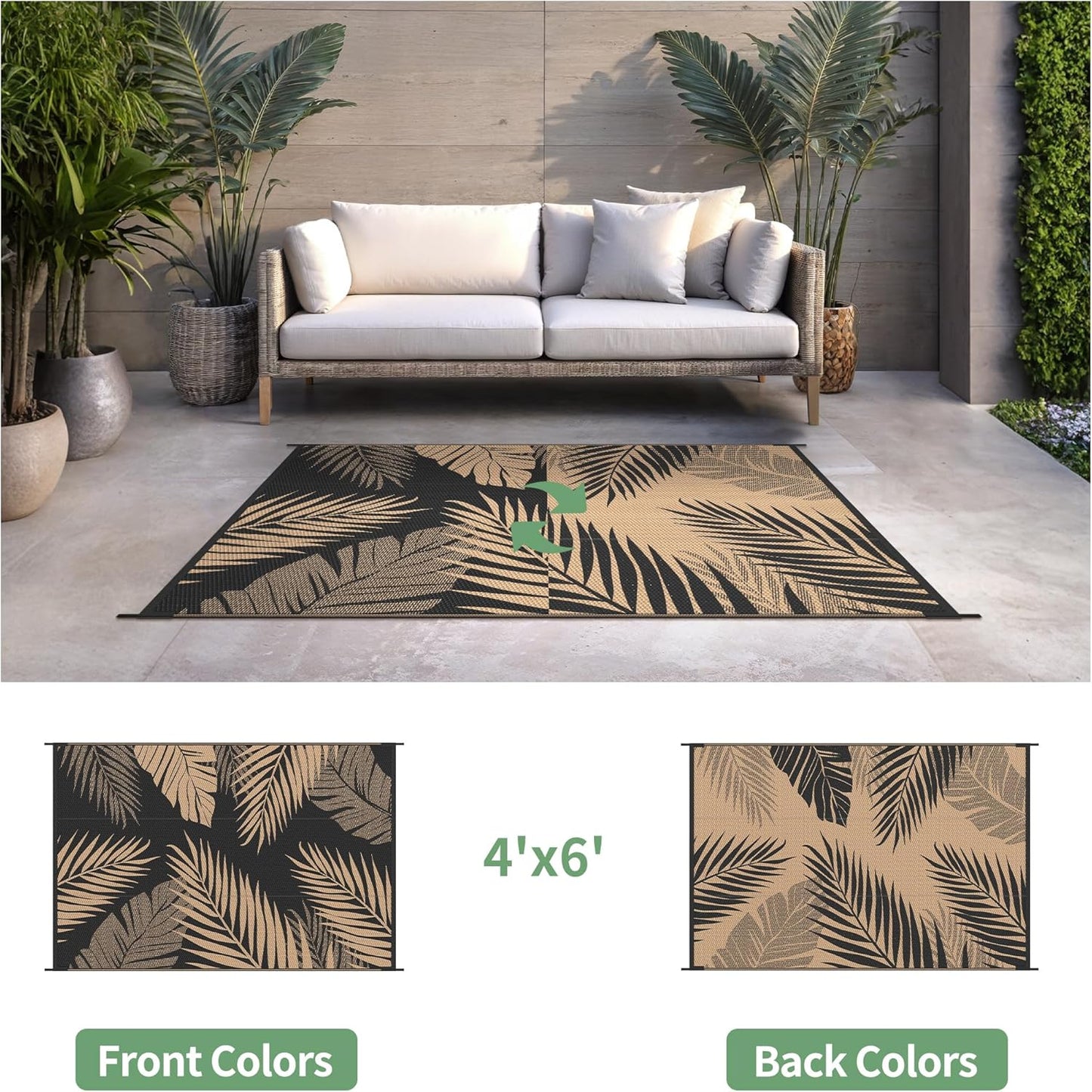 GENIMO Outdoor Rug Waterproof for Patios Clearance Black