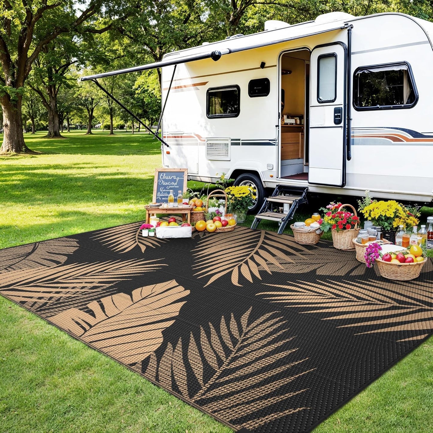 GENIMO Outdoor Rug Waterproof for Patios Clearance Black