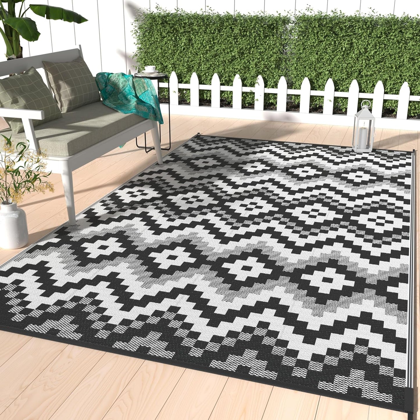 GENIMO Diamond Geometric Print Double Sided Waterproof Outdoor Rug
