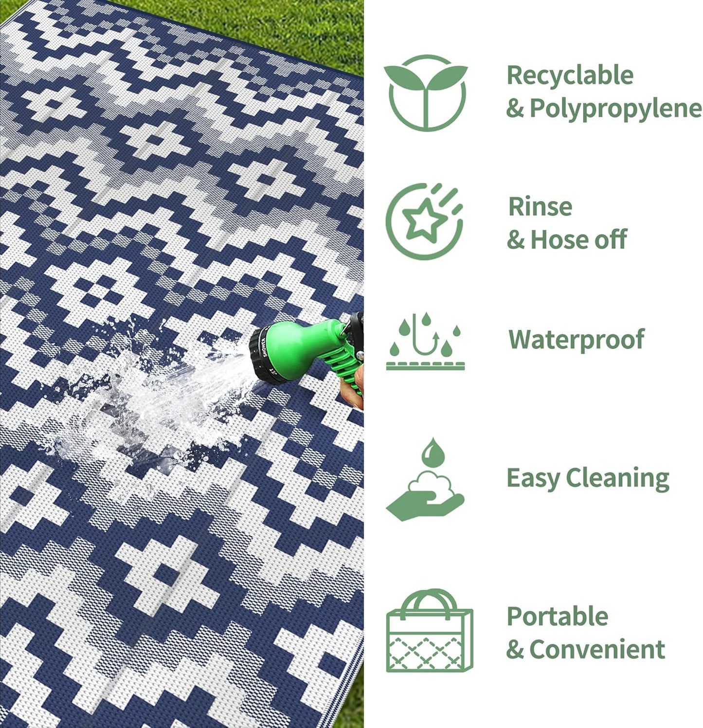 GENIMO Diamond Geometric Print Double Sided Waterproof Outdoor Rug