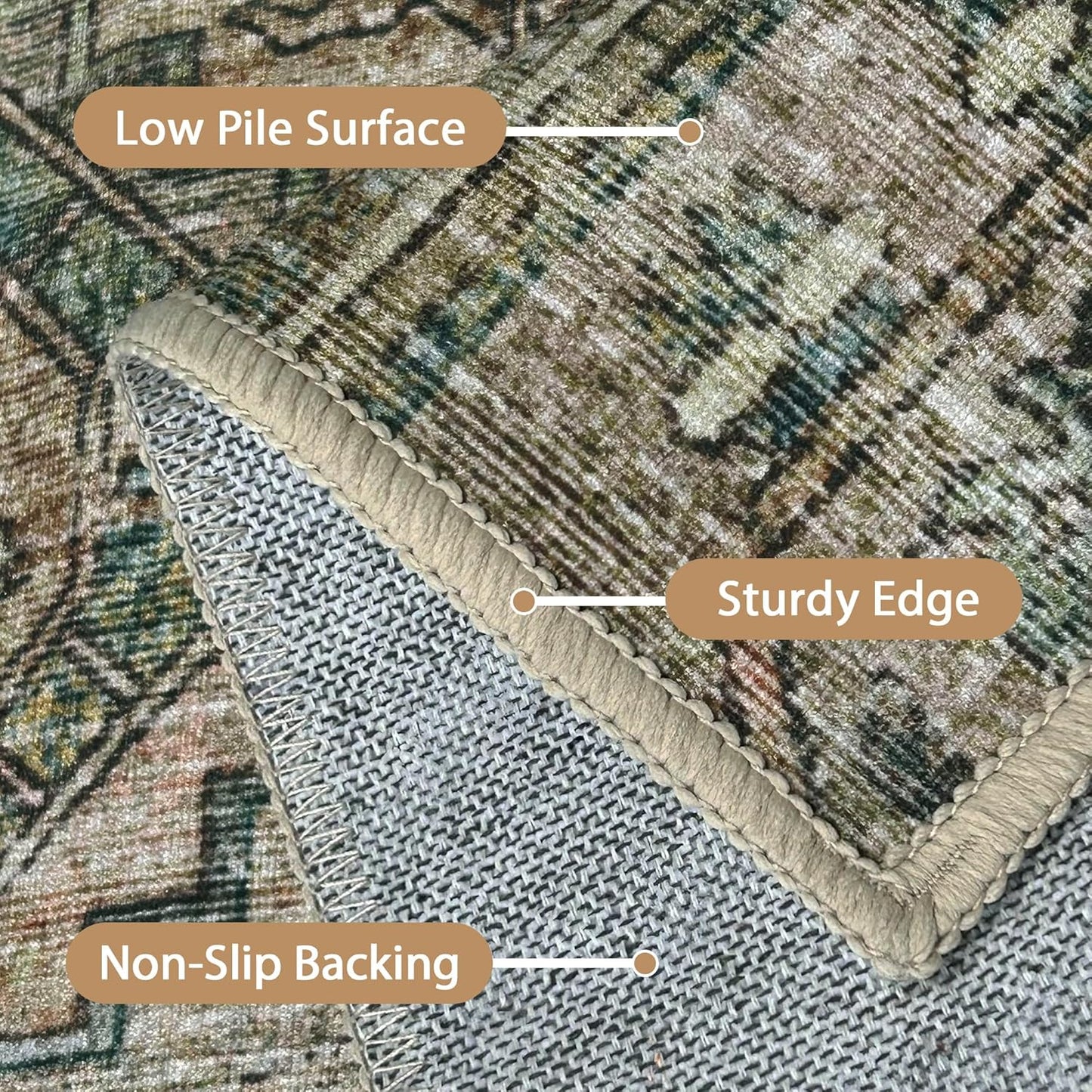 GENIMO Vintage Classic Print Washable Area Rug Blue Blush