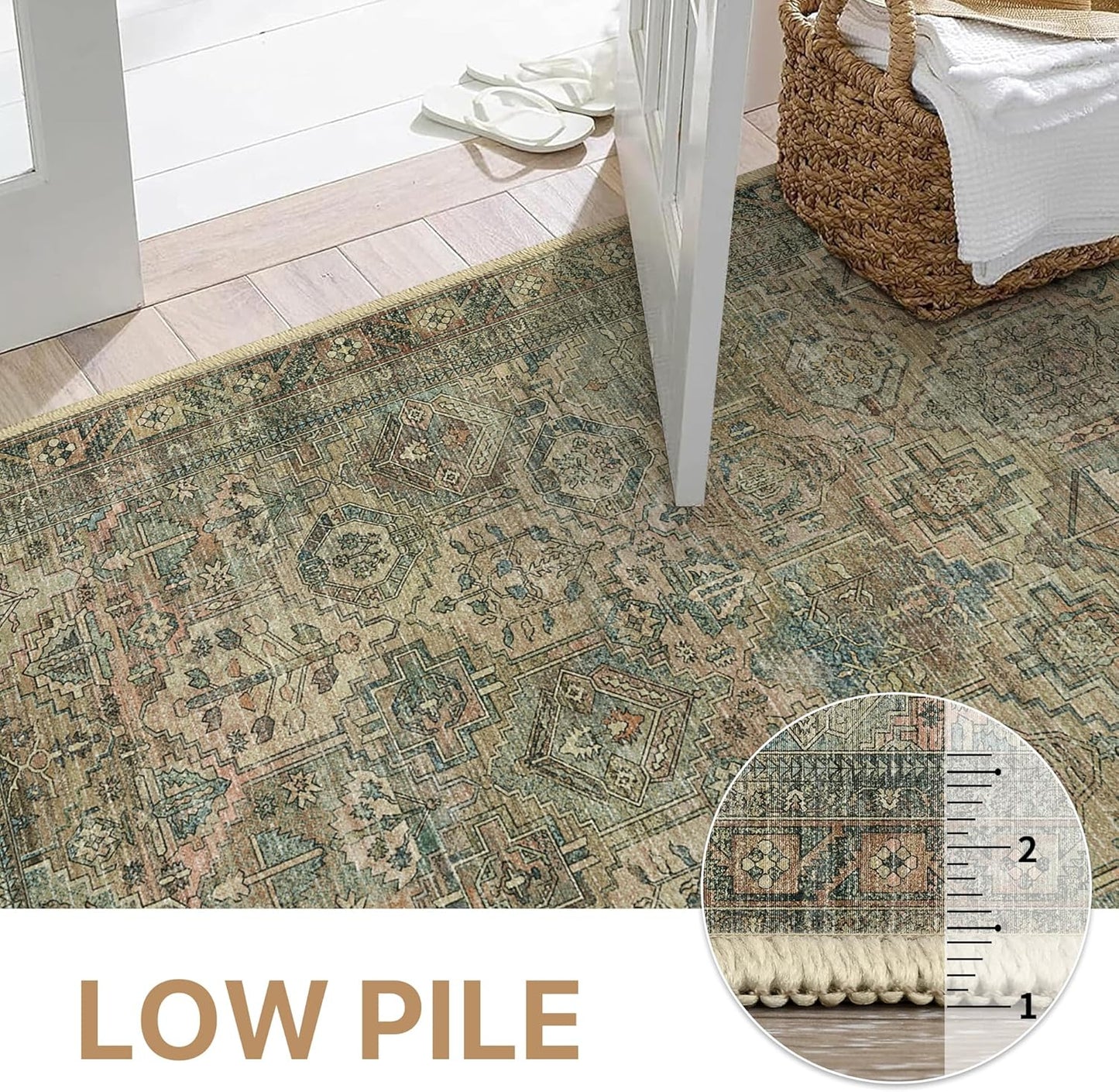 GENIMO Vintage Classic Print Washable Area Rug Blue Blush