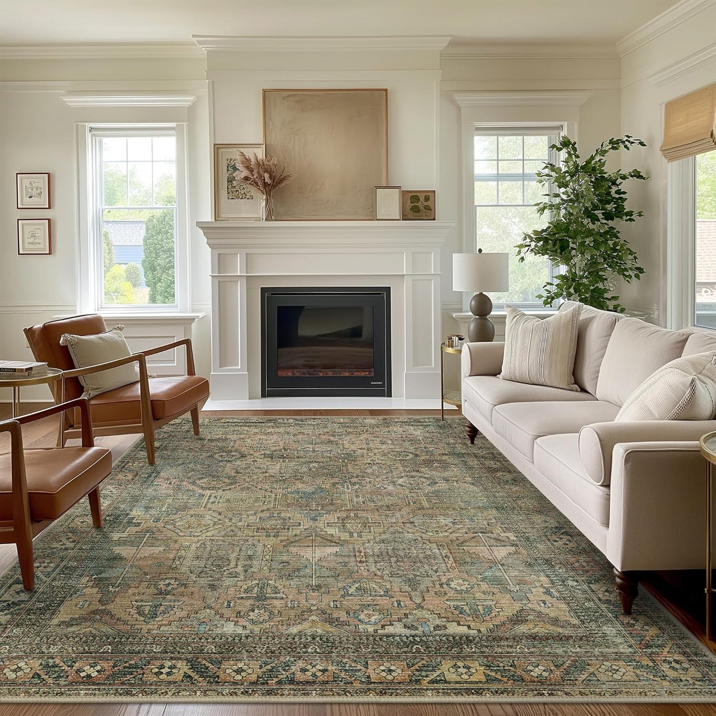 GENIMO Vintage Classic Print Washable Area Rug Blue Blush