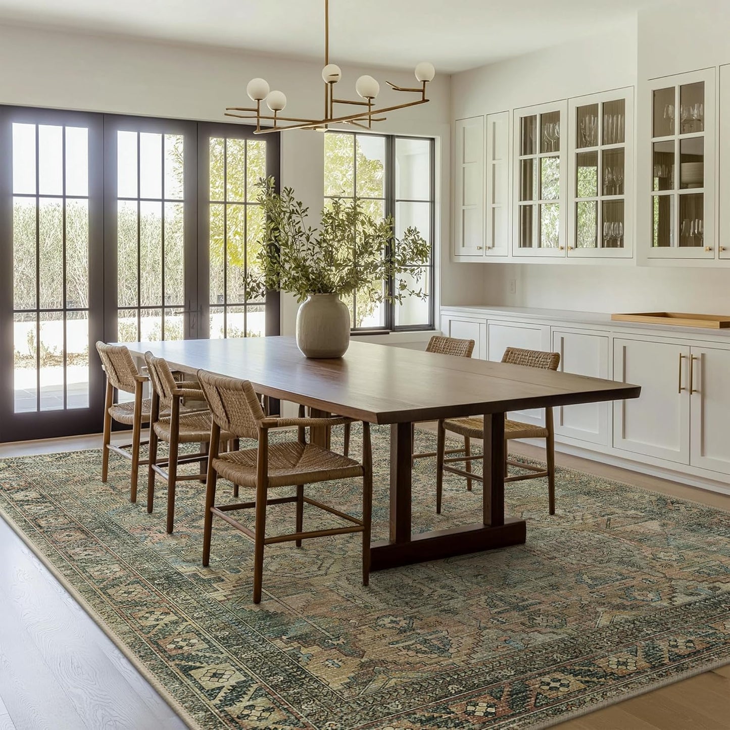 GENIMO Vintage Classic Print Washable Area Rug Blue Blush