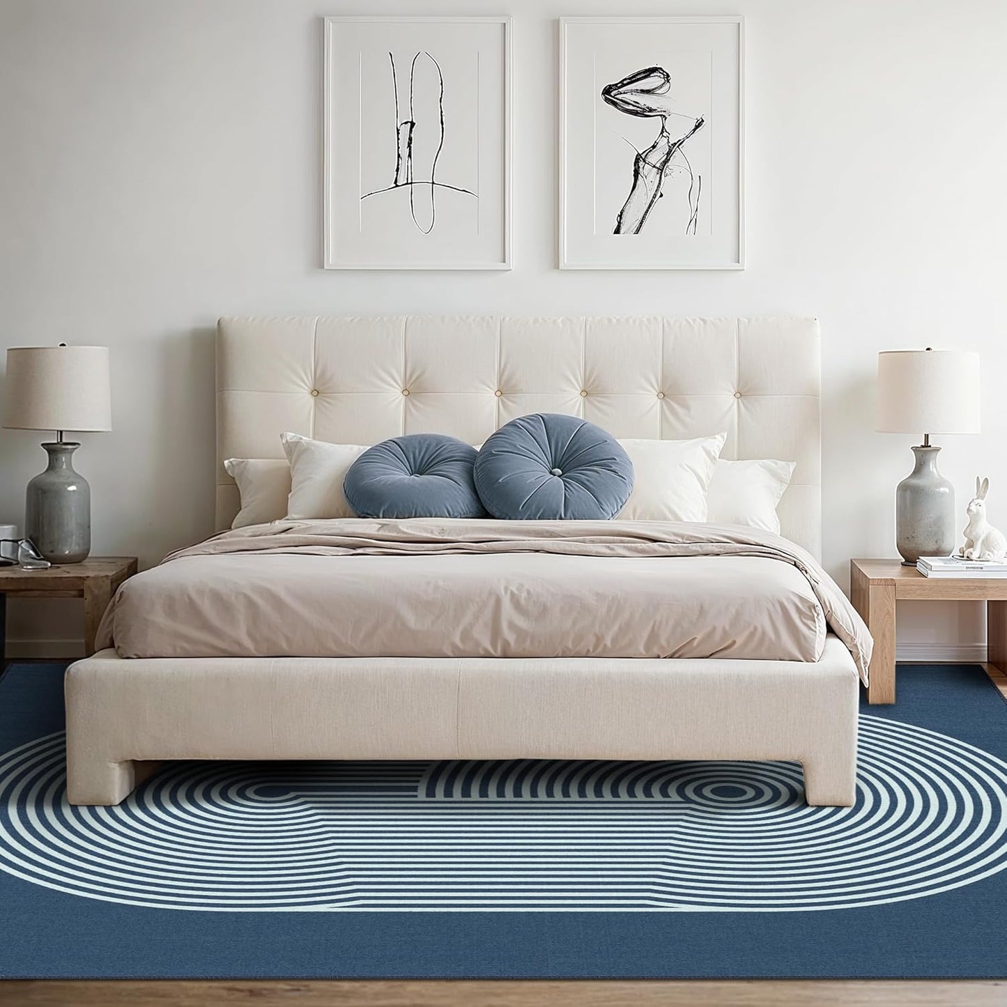 GENIMO Modern Minimalist Oval Line Printed Non-Slip Area Rug