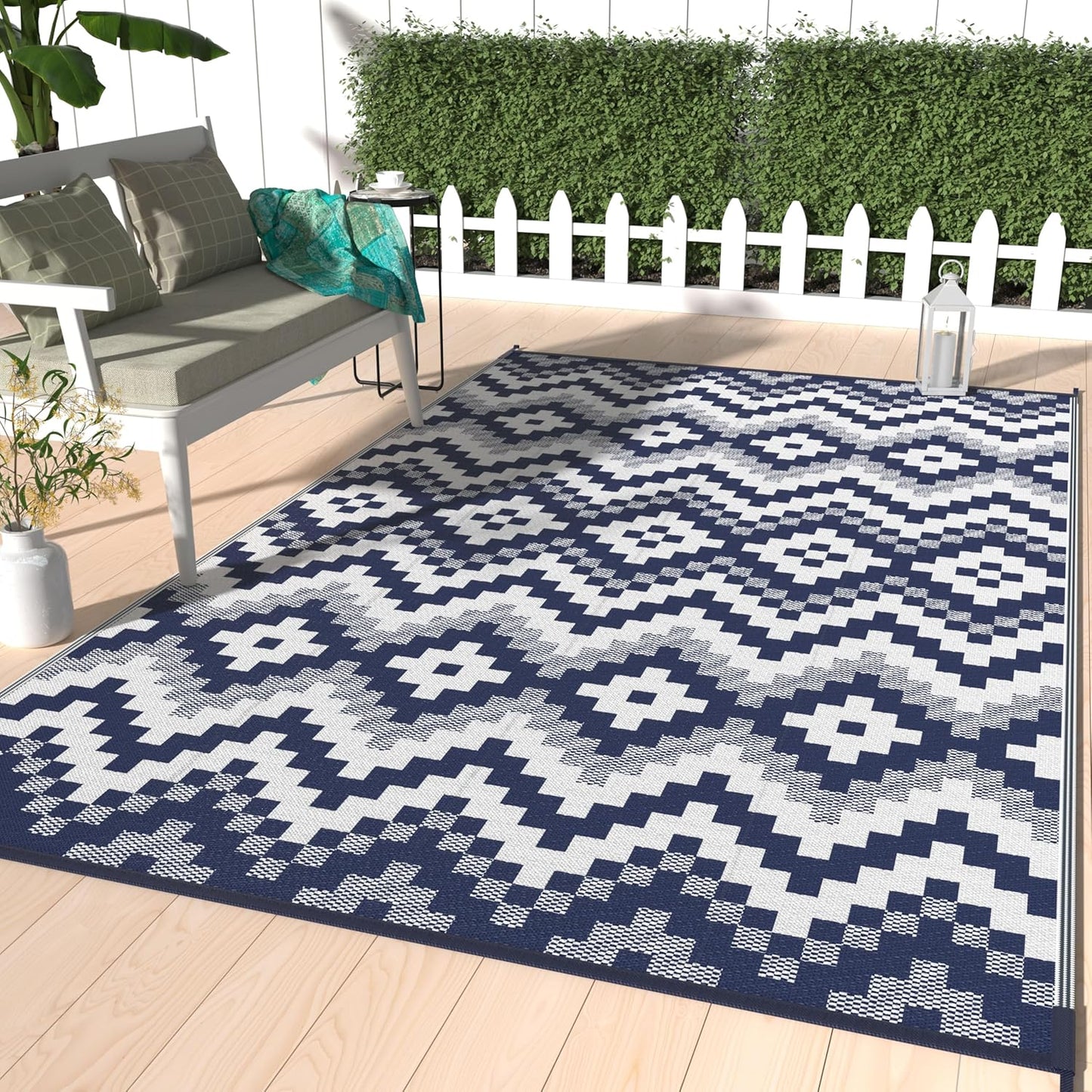 GENIMO Diamond Geometric Print Double Sided Waterproof Outdoor Rug