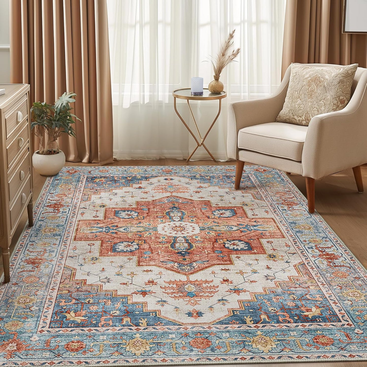 GENIMO Non Slip Indoor Soft Distressed Lightweight Thin Low Pile Area Rug