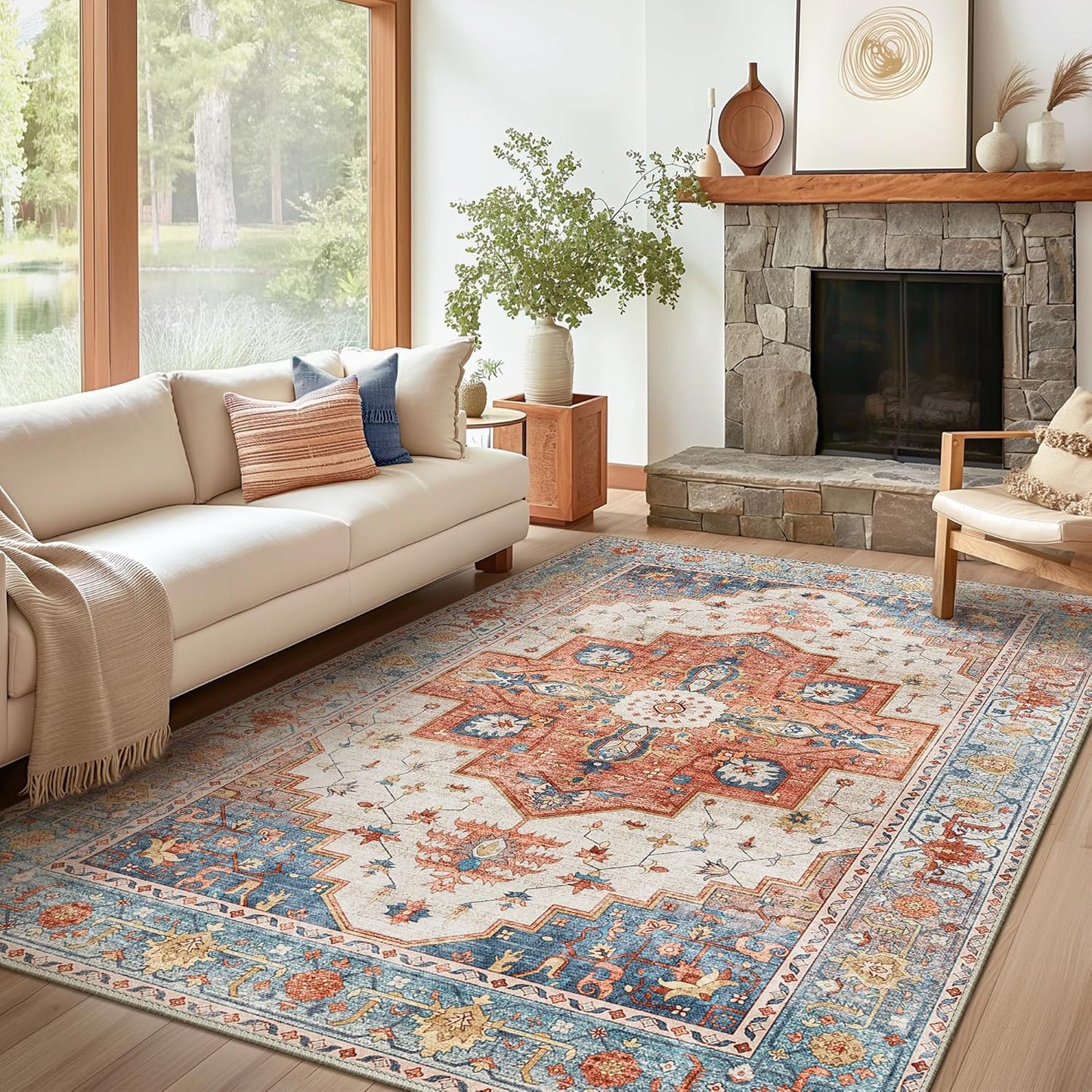 GENIMO Non Slip Indoor Soft Distressed Lightweight Thin Low Pile Area Rug