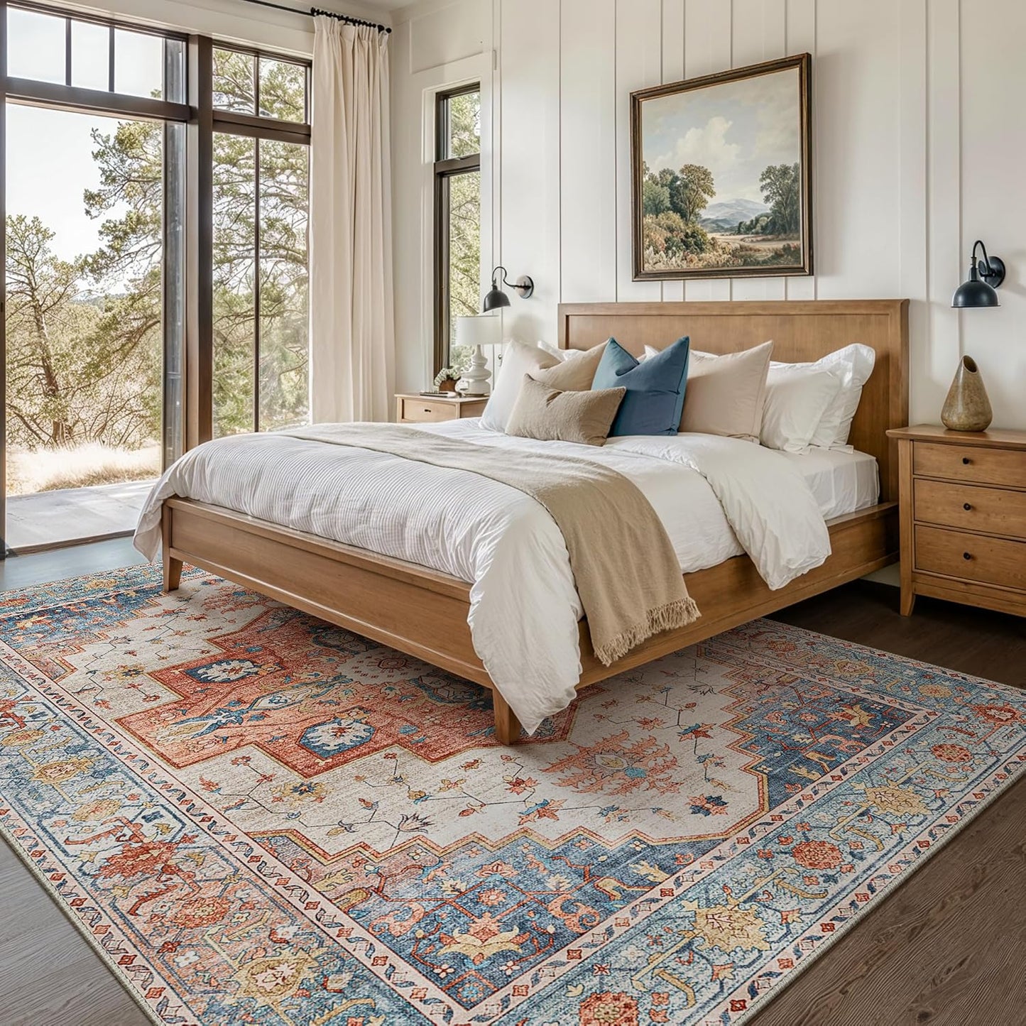 GENIMO Non Slip Indoor Soft Distressed Lightweight Thin Low Pile Area Rug
