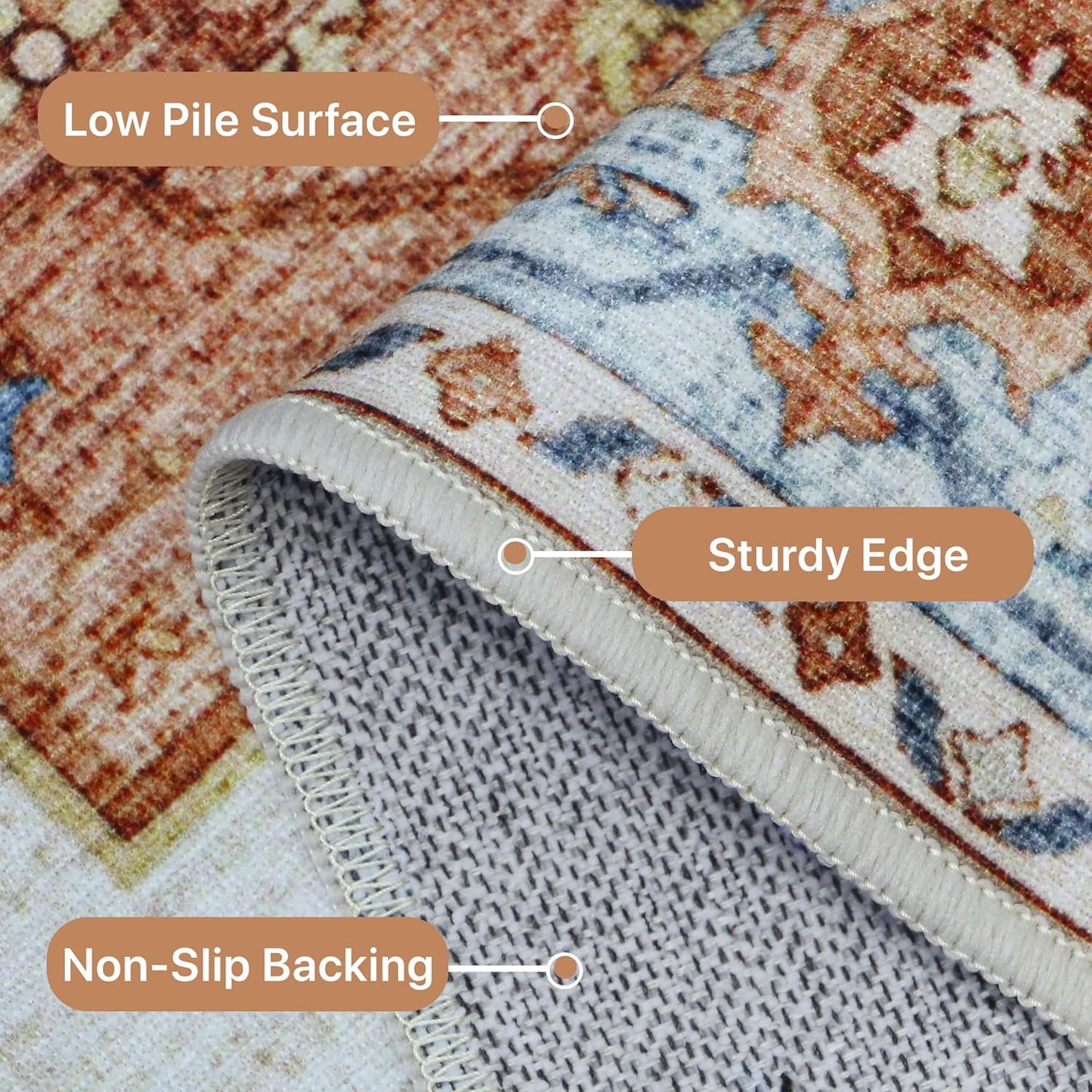 GENIMO Non Slip Indoor Soft Distressed Lightweight Thin Low Pile Area Rug