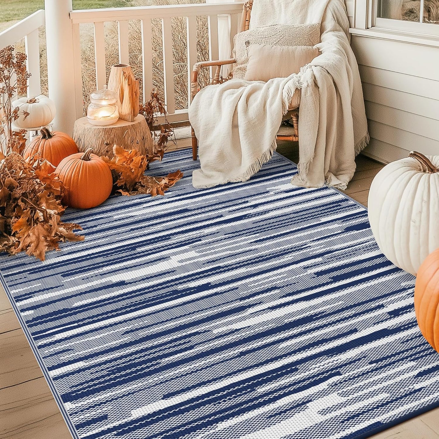 GENIMO Irregular Short Stripe Printed Waterproof Outdoor Rug
