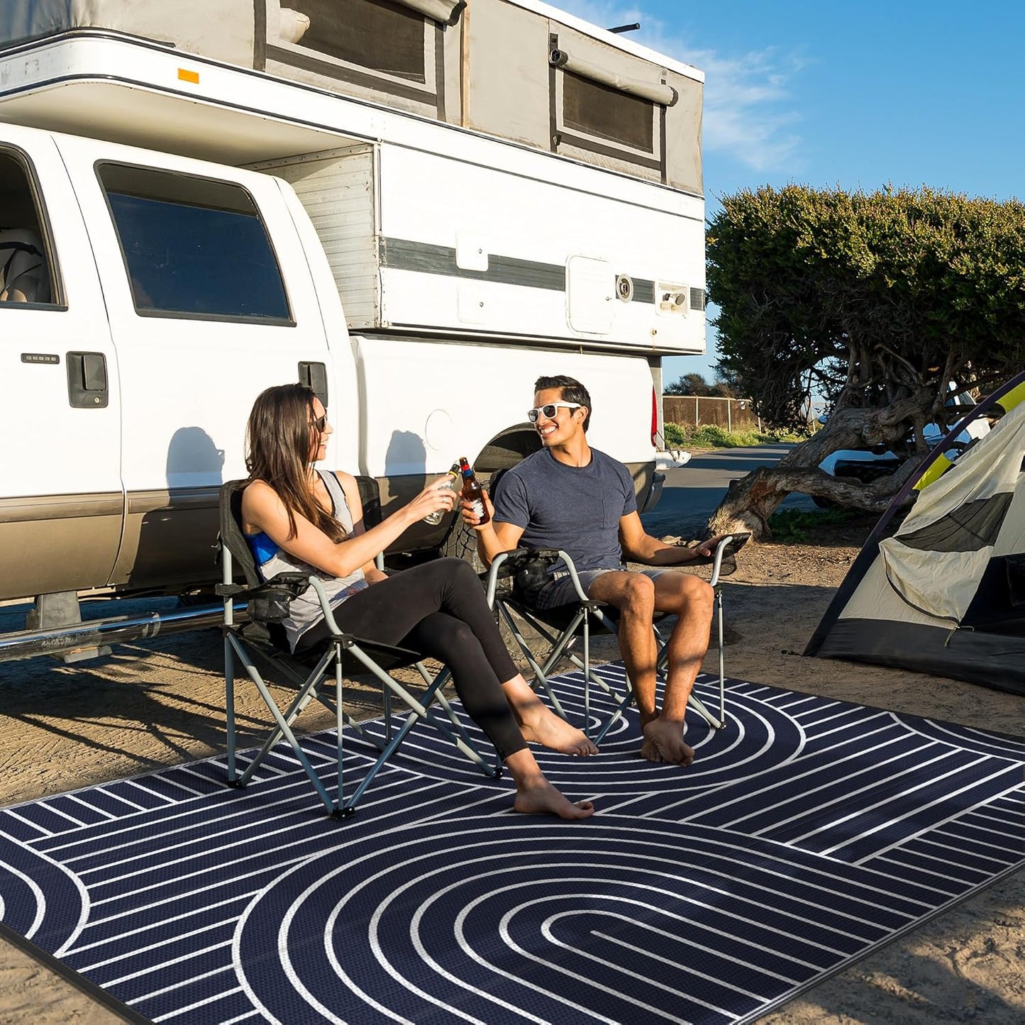 GENIMO Oval Stripe Double Sided Waterproof Outdoor Rug