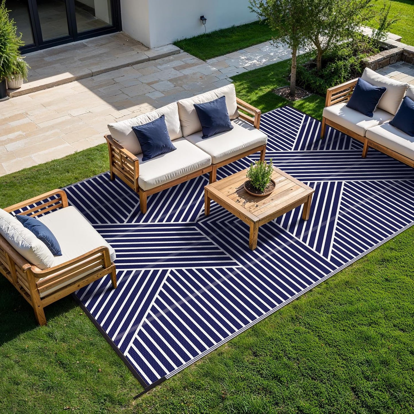 GENIMO Cross Stripe Design Waterproof Outdoor Rug