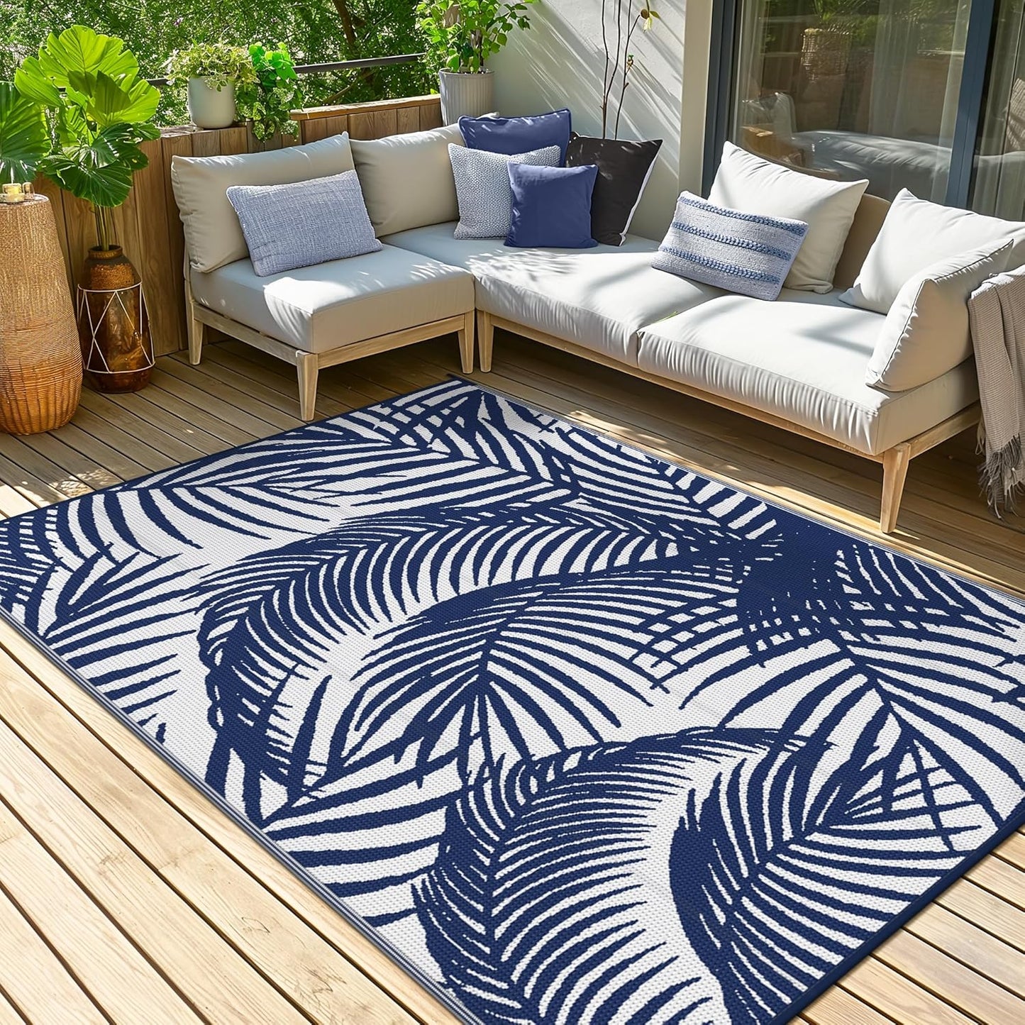 GENIMO Tree Shadow Print Double Sided Waterproof Outdoor Rug