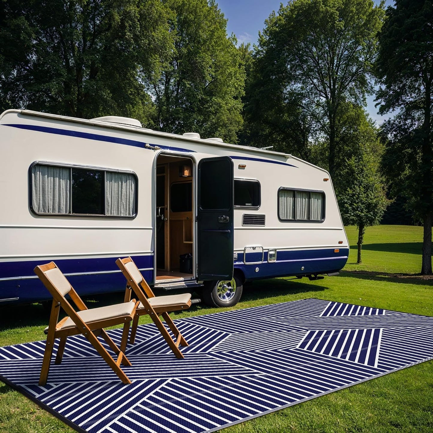 GENIMO Cross Stripe Design Waterproof Outdoor Rug