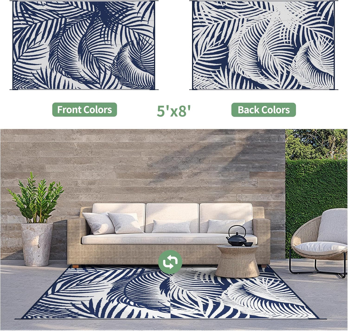 GENIMO Tree Shadow Print Double Sided Waterproof Outdoor Rug