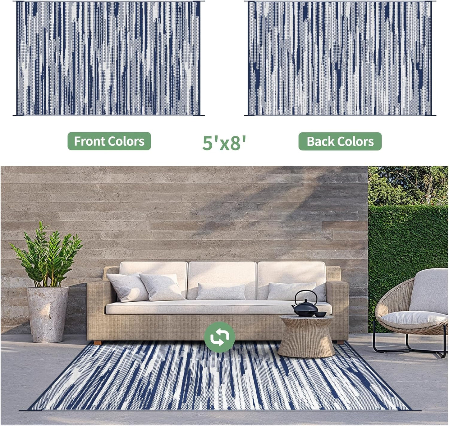 GENIMO Irregular Short Stripe Printed Waterproof Outdoor Rug