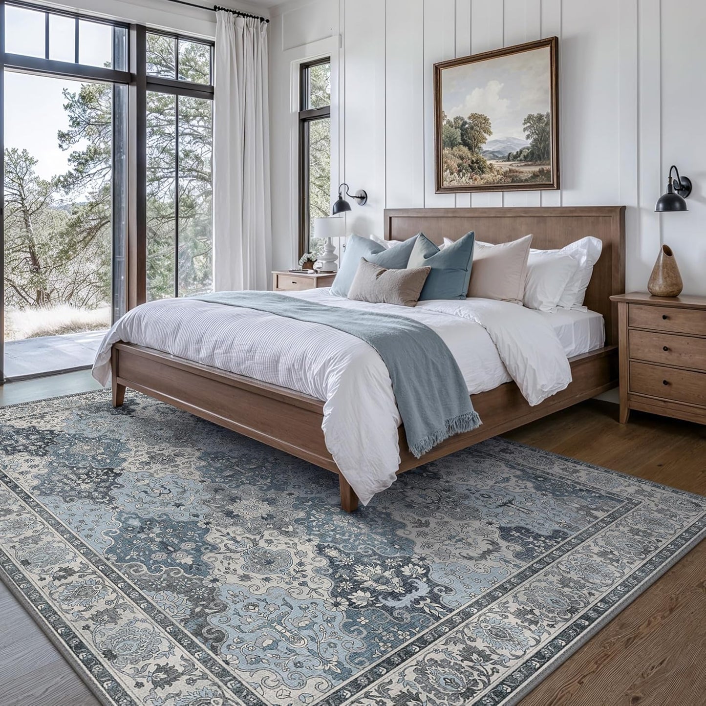 GENIMO Lightweight Vintage Diamond Floral Print Machine Washable Area Rug