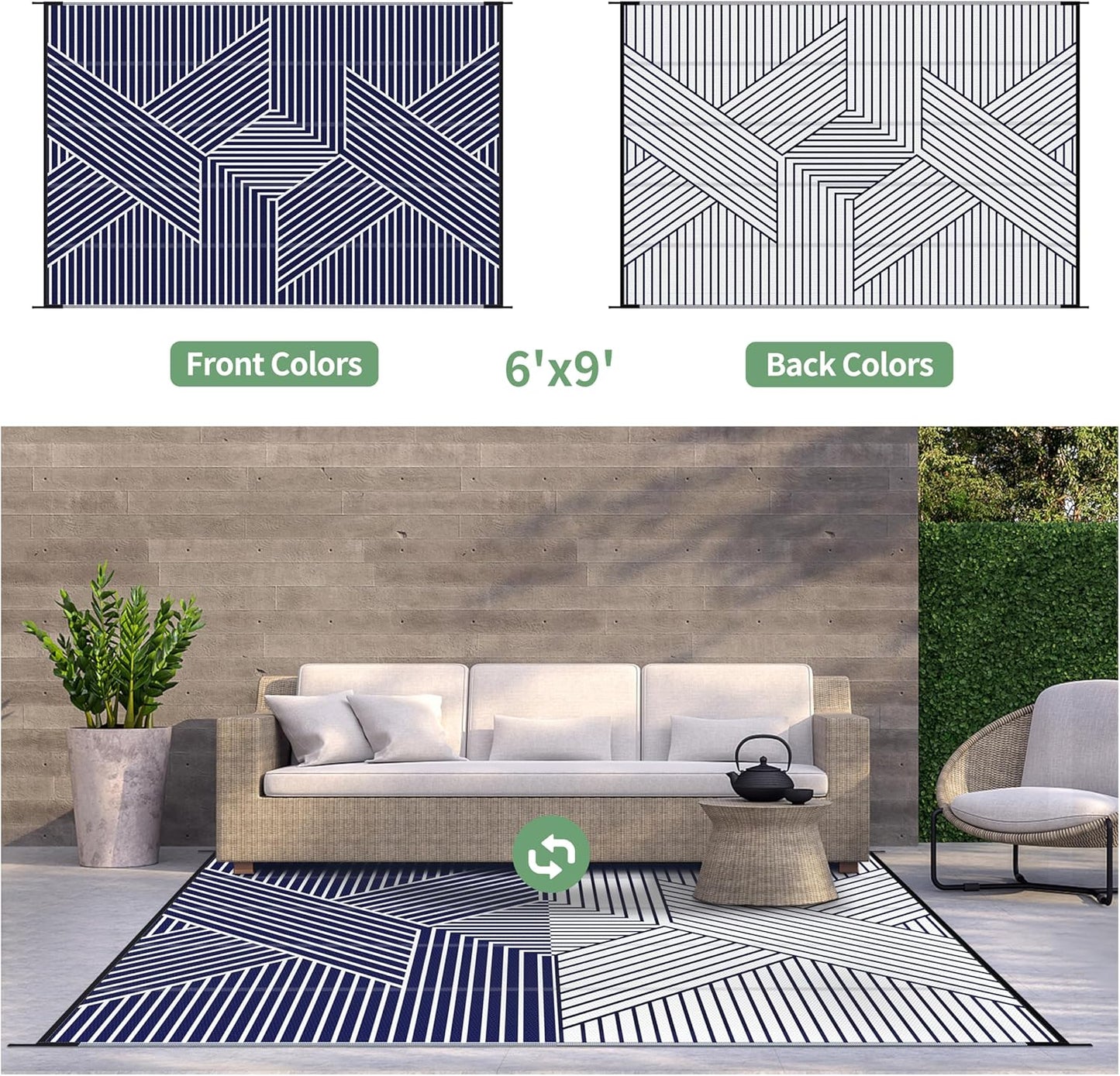 GENIMO Cross Stripe Design Waterproof Outdoor Rug