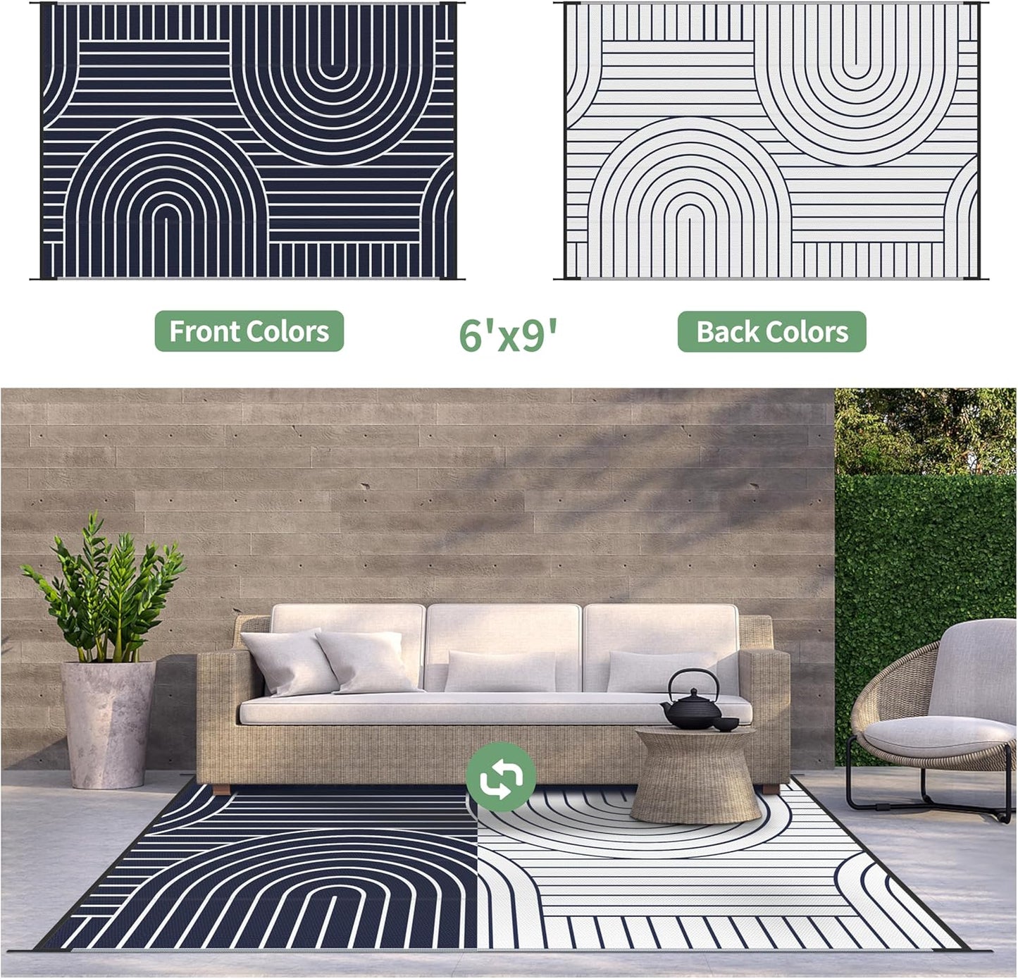 GENIMO Oval Stripe Double Sided Waterproof Outdoor Rug