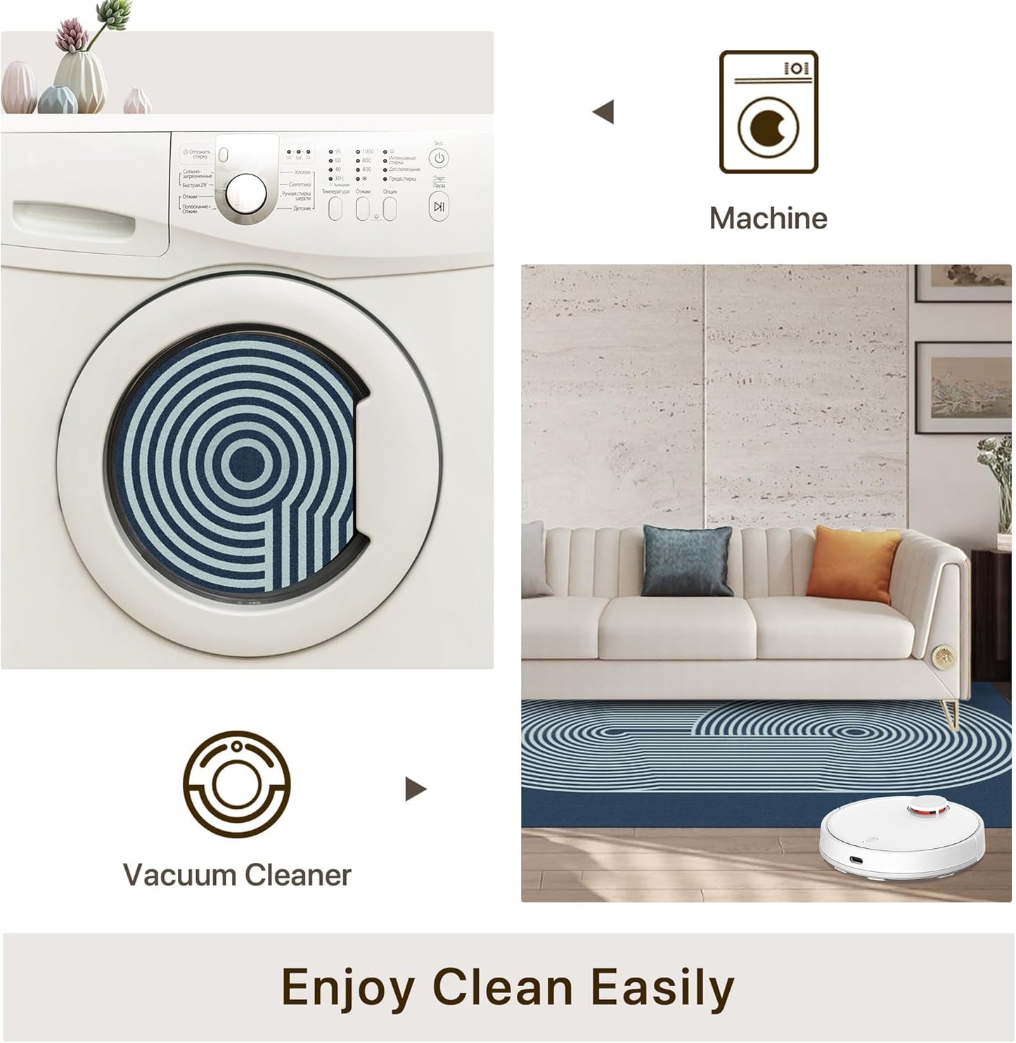 GENIMO Modern Minimalist Oval Line Printed Non-Slip Area Rug