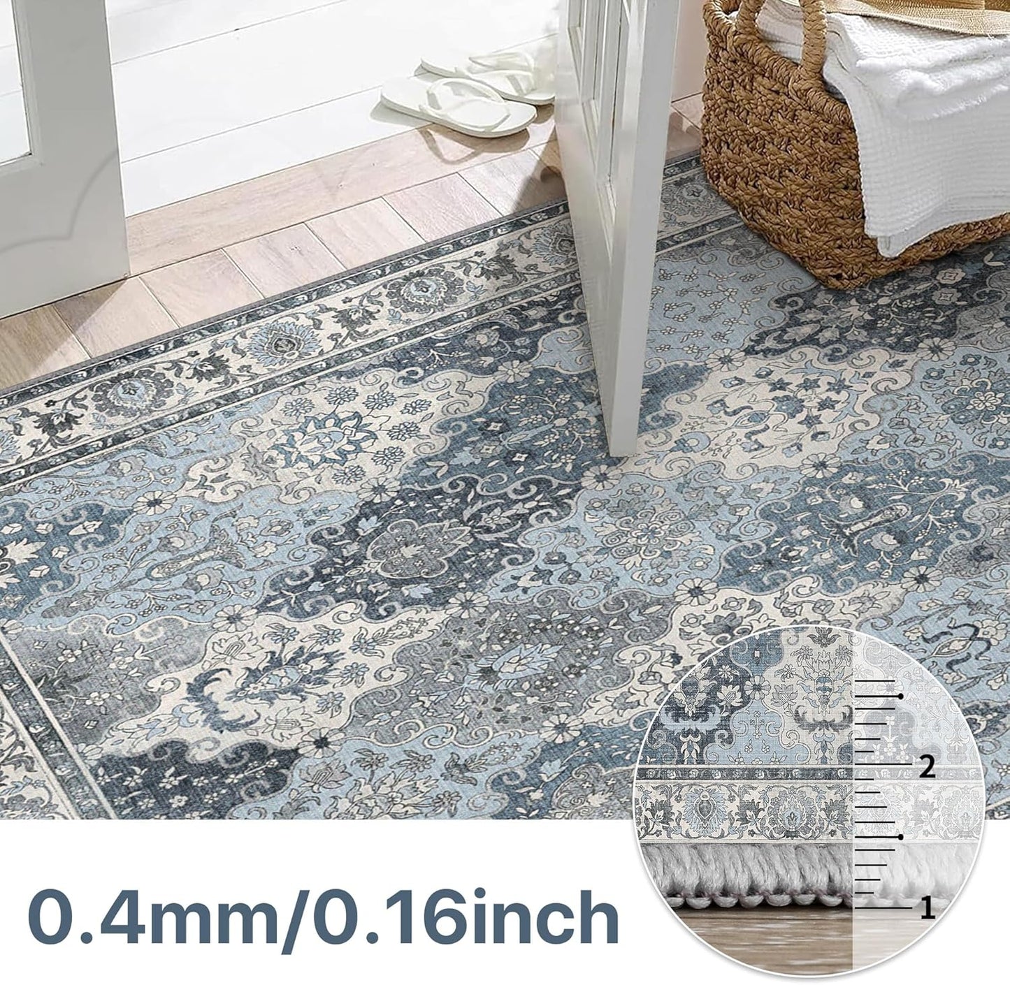 GENIMO Lightweight Vintage Diamond Floral Print Machine Washable Area Rug