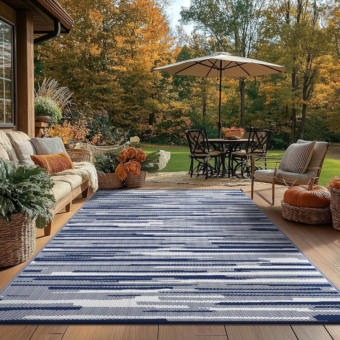 GENIMO Irregular Short Stripe Printed Waterproof Outdoor Rug