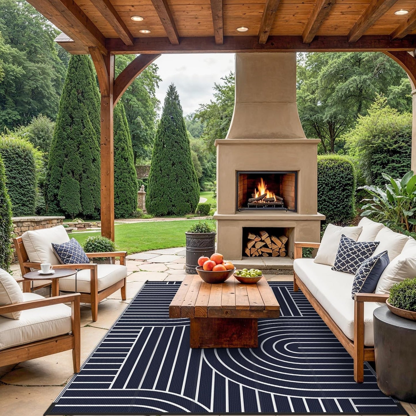 GENIMO Oval Stripe Double Sided Waterproof Outdoor Rug