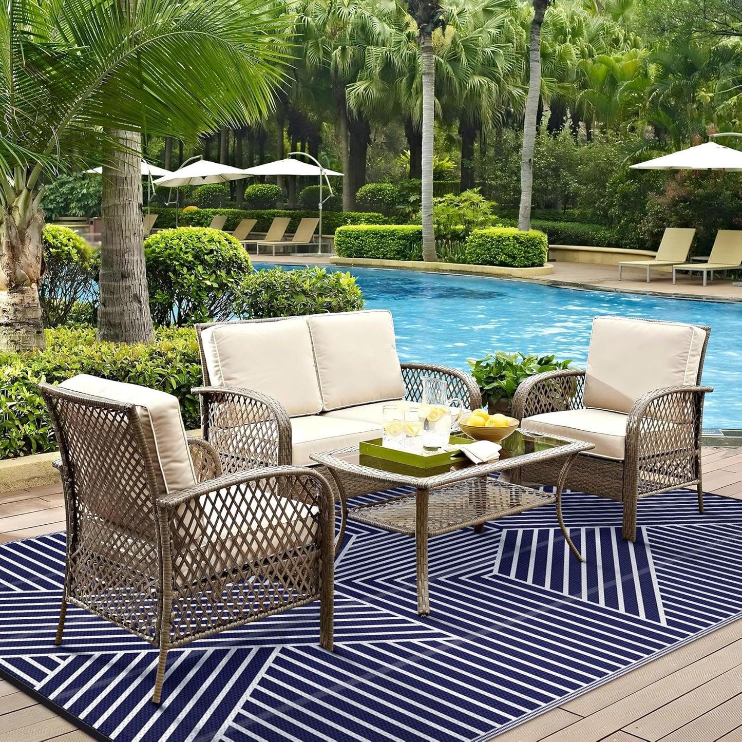 GENIMO Cross Stripe Design Waterproof Outdoor Rug