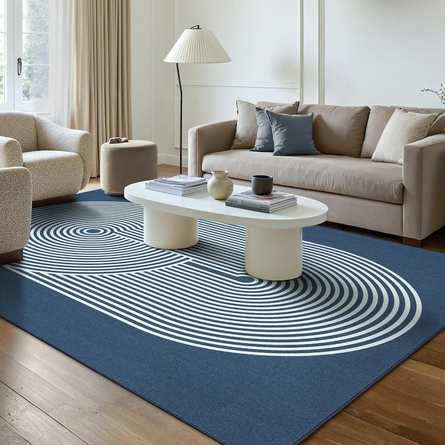 GENIMO Modern Minimalist Oval Line Printed Non-Slip Area Rug