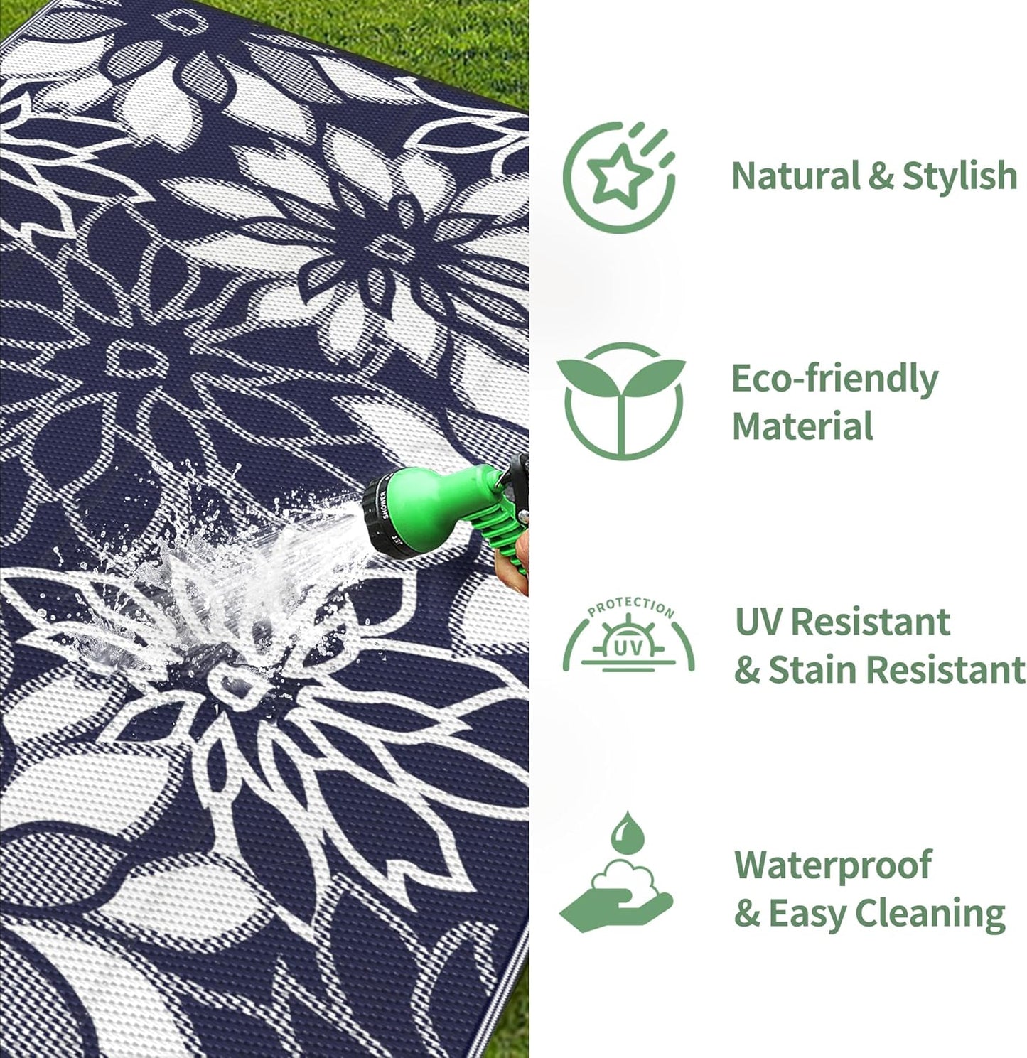 GENIMO Daisy Pattern Reversible Waterproof Outdoor Rug