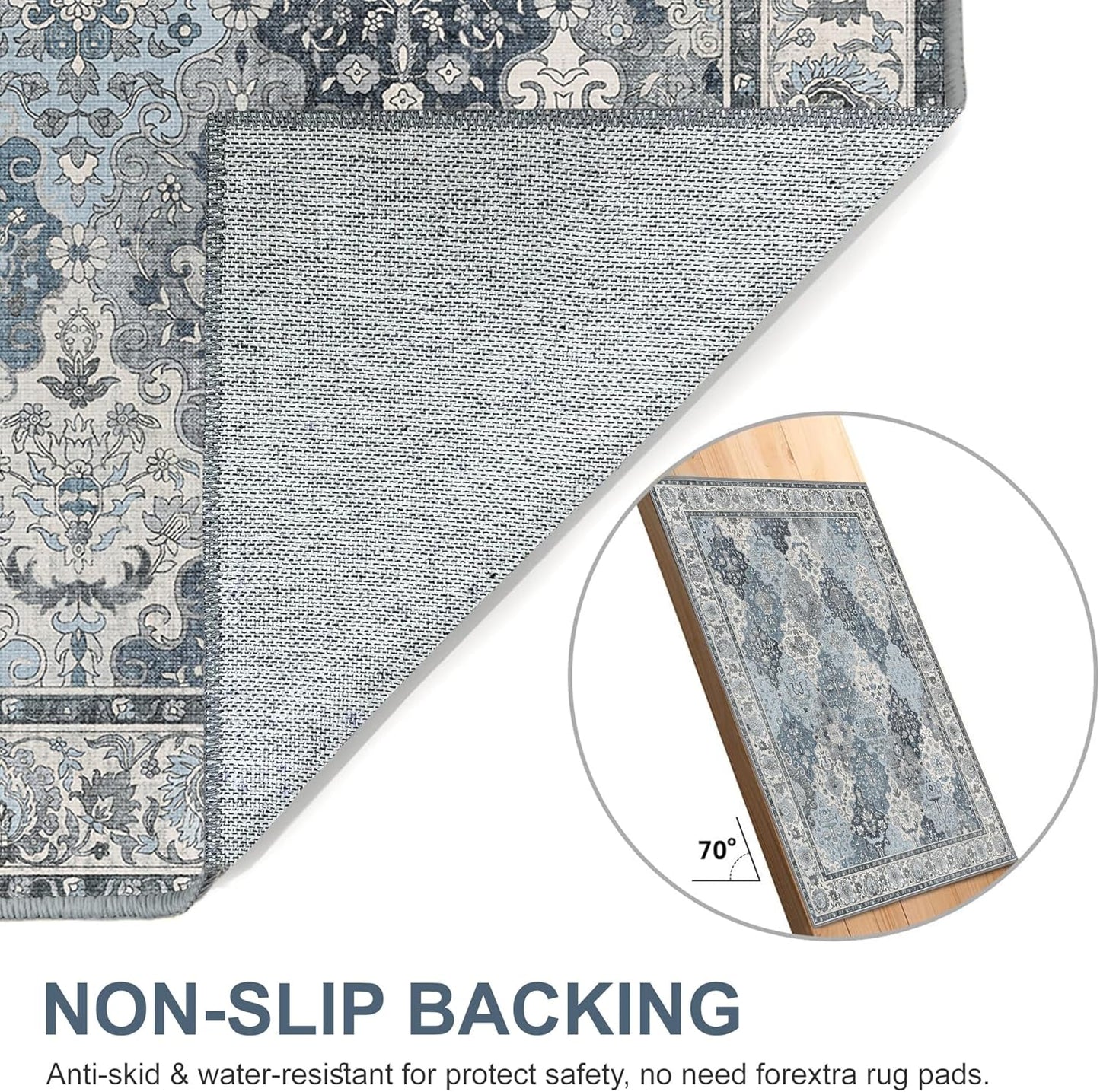GENIMO Lightweight Vintage Diamond Floral Print Machine Washable Area Rug