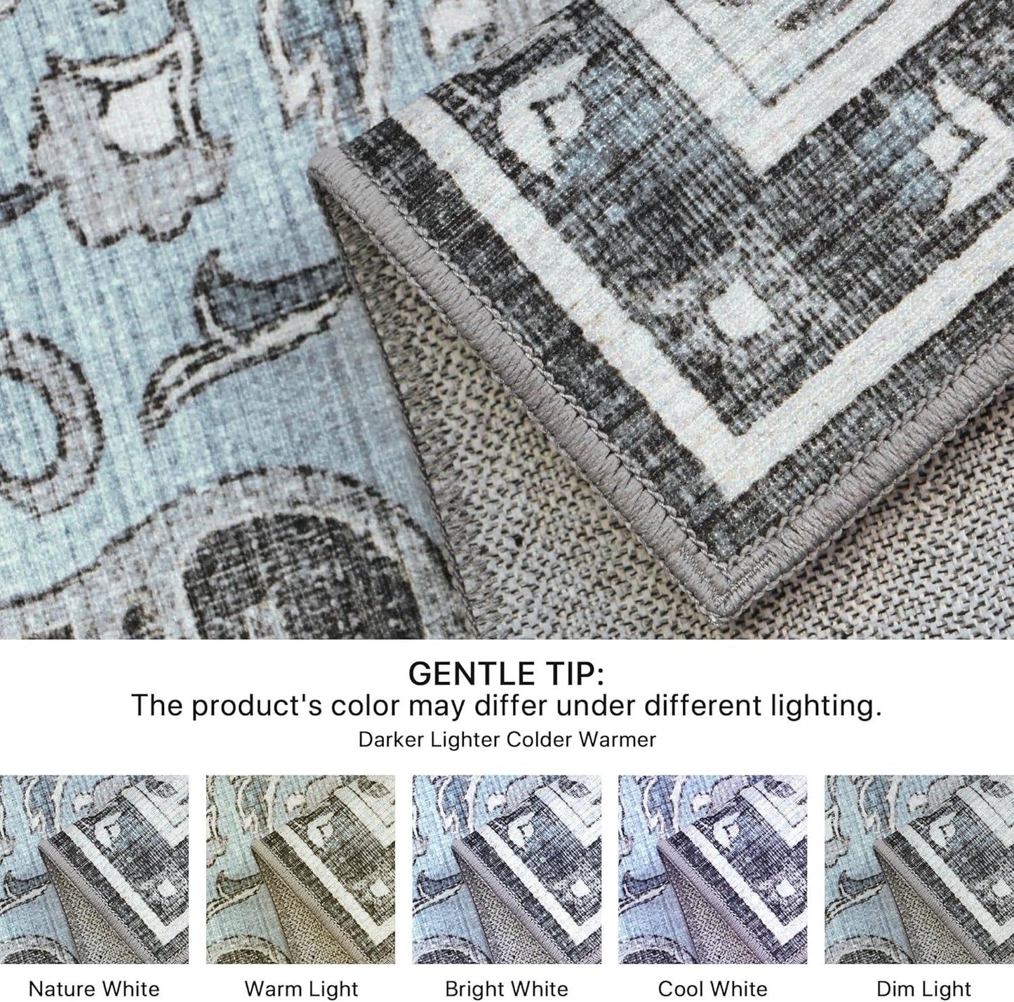 GENIMO Lightweight Vintage Diamond Floral Print Machine Washable Area Rug